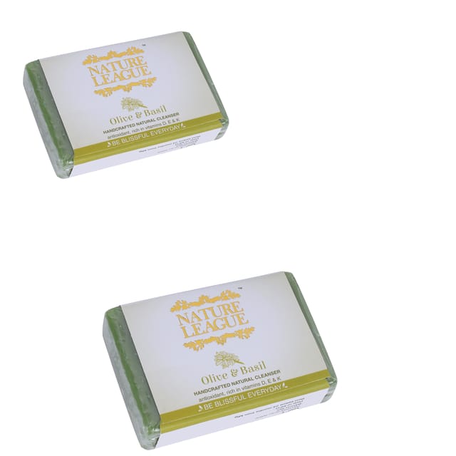 Nature League Olive and Basil Handcrafted Natural Soap 100 gm (Pack of 2)