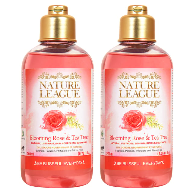 Nature League Blooming Rose and Tea Tree Body wash 200 ml (Pack of 2)