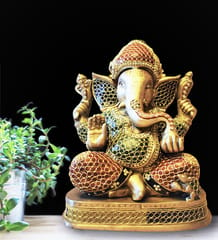 Brass Colourful Ganesha Idol (14")