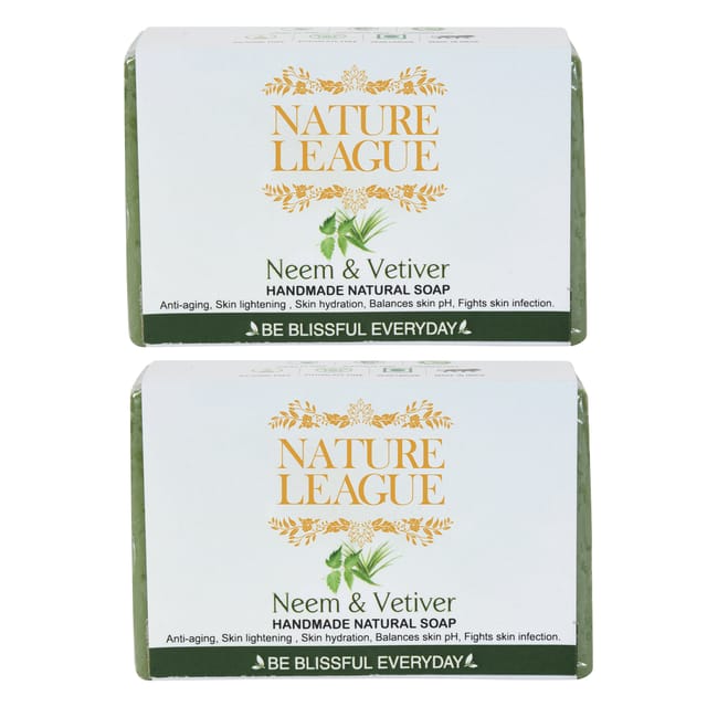 Neem & Vetiver , Natural Handmade Soap | With Neem Oil & Vetiver Essential Oil | Goat Milk | Shea Butter | Vitamin-E | Sulphate, Paraben, Phthalate & Silicone Free | 100 gms (Pack of 2)