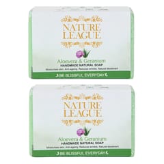 Aloevera & Geranium , Natural Handmade Soap | With Aloevera Extract & Geranium Essential Oil | Goat Milk | Shea Butter | Vitamin-E | Sulphate, Paraben, Phthalate & Silicone Free |100 gms ( Pack of 2)