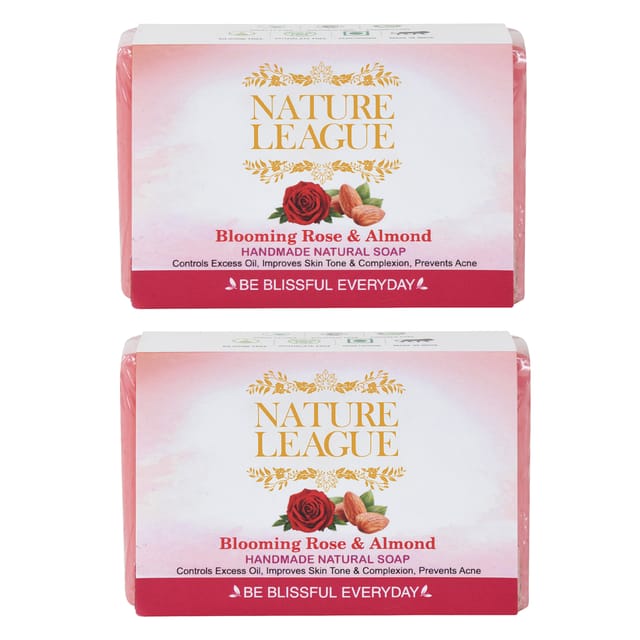 Blooming Rose & Almond, Natural Handmade Soap | With Rose Essential Oil & Almond Oil | Goat Milk | Shea Butter | Vitamin-E | Sulphate, Paraben, Phthalate & Silicone Free | 100 gms (Pack of 2)