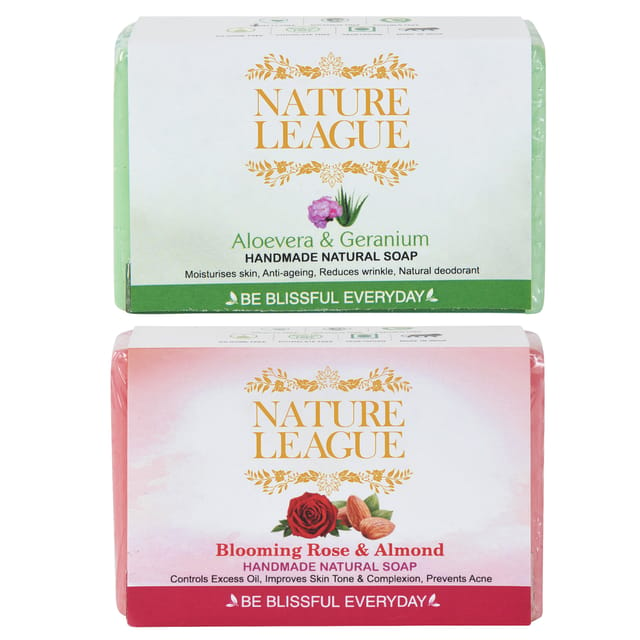 Aloevera & Geranium And Blooming Rose & Almond, Natural Handmade Goatmilk Soap 100 gms each (Pack of 2)