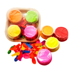 4 Designer Terra Cota Handi with Non Toxic Organic Colours (150 gms each) with water baloons + 1 gilla rang + Holi Baloons 50 pcs