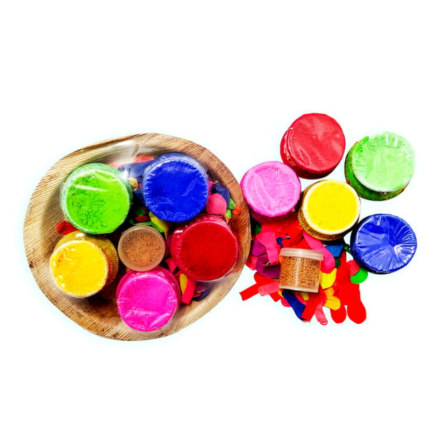 5  Designer Terra Cota Handi with Non Toxic Organic Colours (100 gms each) with water baloons + Chandan Tikka