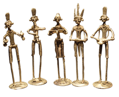 Brass Dhokra Tribal Musician 5 Pc Set (7 inches)