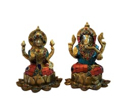 Brass Ganesh Lakshmi Idol (7 inch)