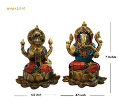 Brass Ganesh Lakshmi Idol (7 inch)