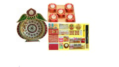 Kalash Puja Thali + Designer Diya with Ghee 5pc Set + Pooja Samagri Box  Puja Needs Combo for Akshay Tritiya