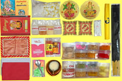 Designer Diya with Ghee Bati 5pc Set + Pooja Samagri Box Combo Offer