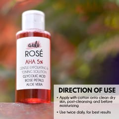 Auli Rose AHA 5% Glycolic Acid Rose Water Toner that Deeply Exfoliates Removes Uneven Skin Tone Reduces Dark Spots Anti-Acne and Anti-Pigmentation Toner for All Skin Types - 100ml