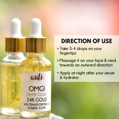 Auli OMG 24K Gold Flakes Anti-Ageing Damage Repair Anti-Pigmentation Pure Rosehip Non-Greasy Non-Sticky Facial Oil for Normal to Dry Skin - 30ML