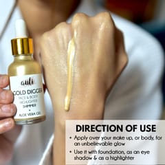 Auli Gold Digger Face Highlighting Illuminating Strobe Serum Handmade Free of Harmful Chemicals for All Skin Types - 30ML