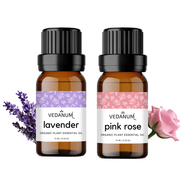 Lavender and Pink Rose Essential Oil Combo Pack - 15 ML Each
