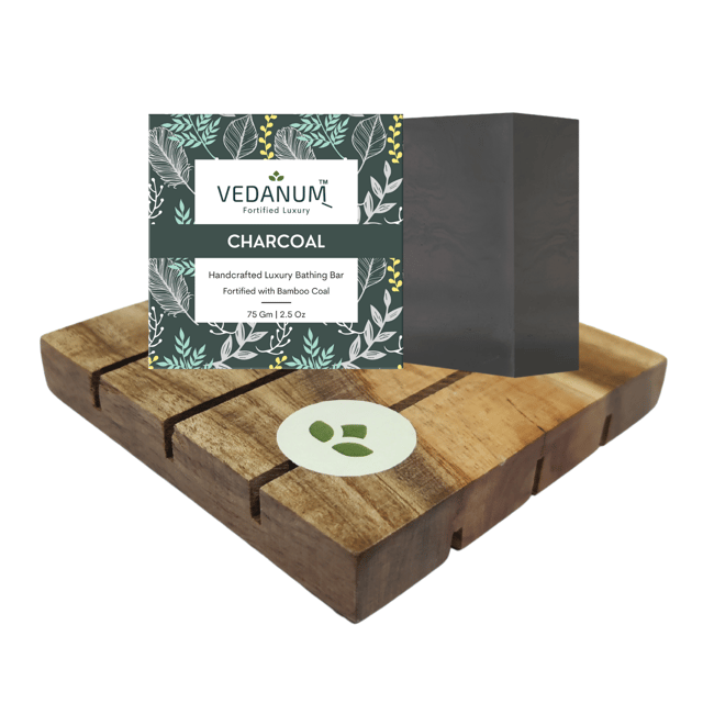 Handmade Organic Charcoal Soap with Handcrafted Natural Neem Wood Soap Stand