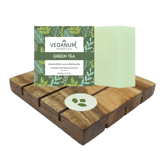 Handmade Organic Green Tea Soap with Handcrafted Natural Neem Wood Soap Stand