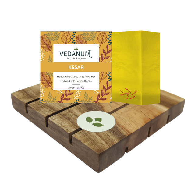 Handmade Organic Kesar Soap with Handcrafted \Natural Neem Wood Soap Stand