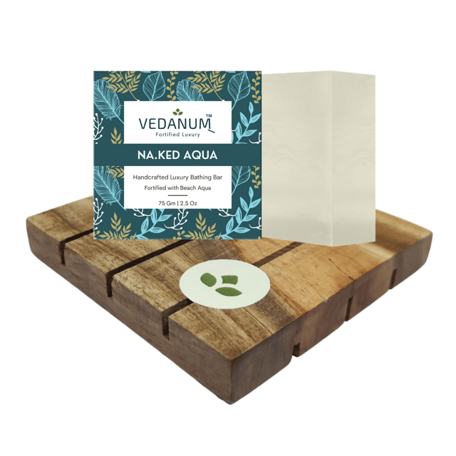 Handmade Organic Beach Aqua Soap with Handcrafted Natural Neem Wood Soap Stand