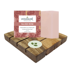 Handmade Organic Pink Rose Soap with Handcrafted Natural Neem Wood Soap Stand