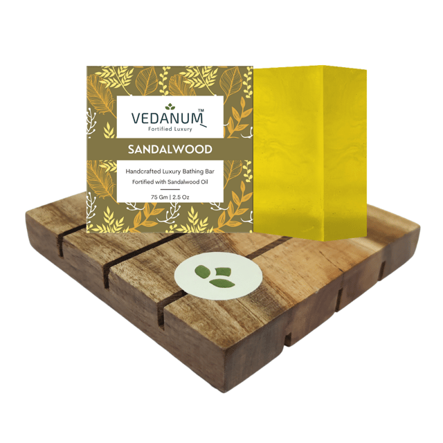 Handmade Organic Mysore Sandalwood Soap with Handcrafted Natural Neem Wood Soap Stand