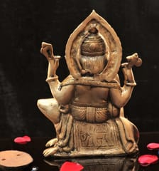 Brass Ganesha sitting on Mushak (11.5 inches)