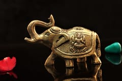 Brass Lakshmi Ganesha carved Elephant pair (5 inch)