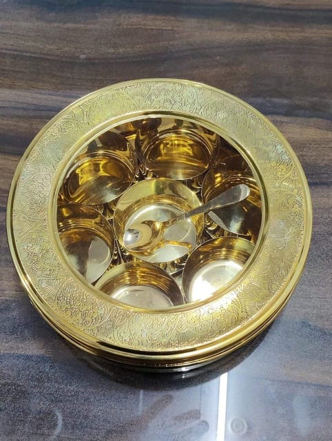 Pure Brass Masala Box with Glass lid and Spoon -3
