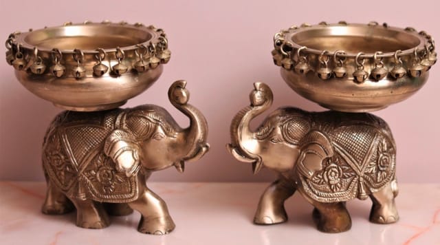 Brass Elephant Urli pair (7) inch - 6