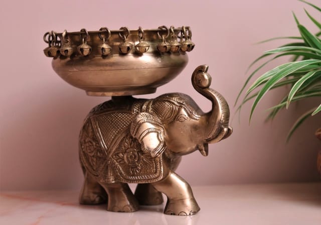 Brass Elephant Urli (7 inch) - 7