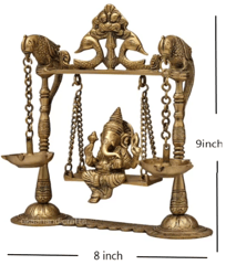 Ganesha on Swing(Jhula) with Hanging Diya