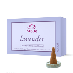 Vedanum Charcoal Free Lavender Incense Cones Organic Dhoopbatti for Meditation, Pooja, and Air Purification - 60 Gm
