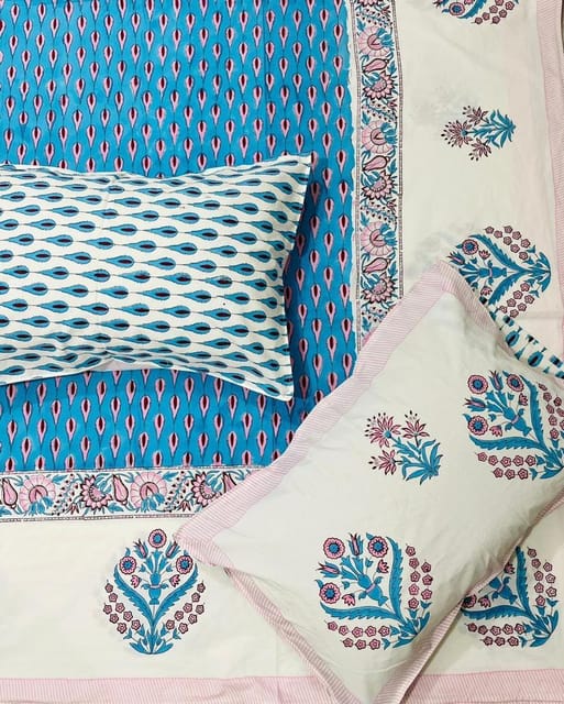Pure Cotton Kingsize Double Bedsheet Handblock Jaipur Print
